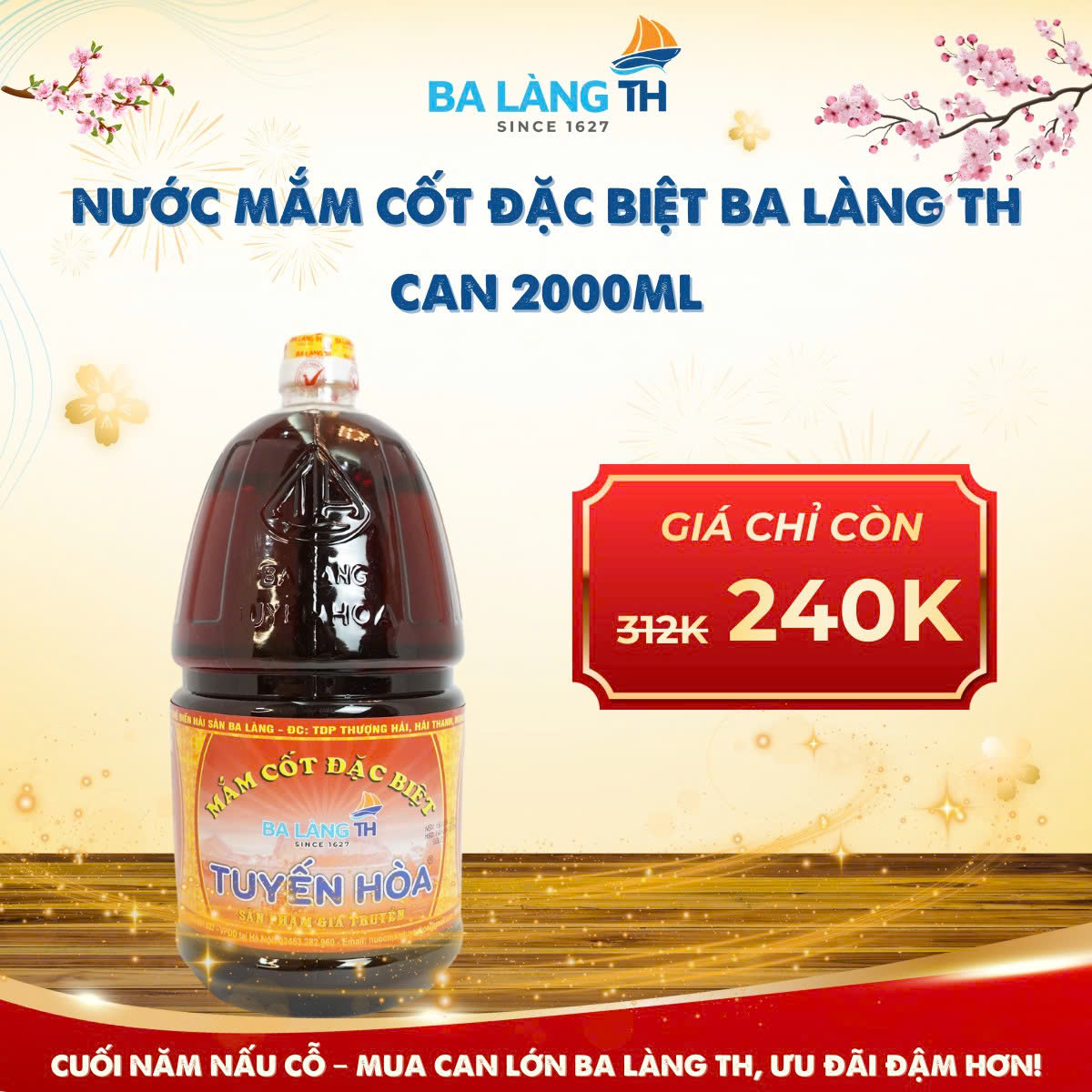 Nước mắm cốt đặc biệt Ba Làng TH can 2000ml