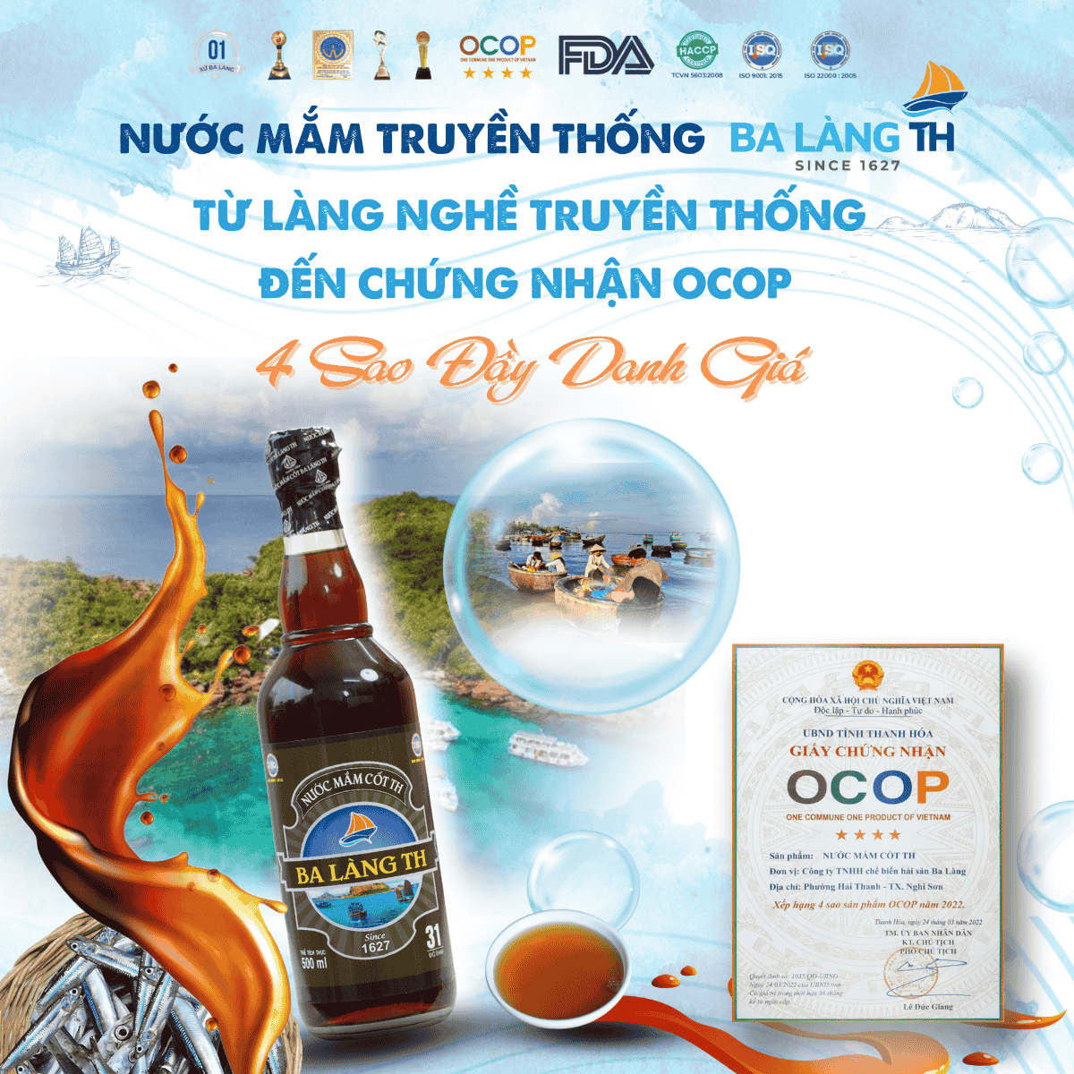 Nước Mắm Truyền Thống Ba Làng TH – Từ Làng Nghề Truyền Thống Đến Chứng Nhận OCOP 4 Sao Đầy Danh Giá