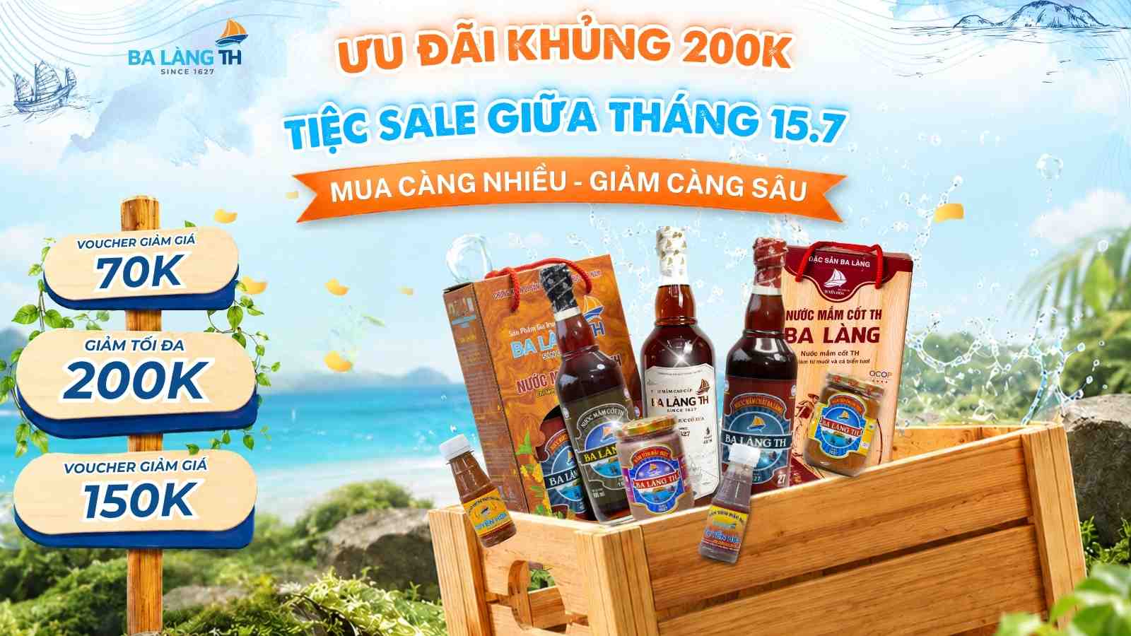 (15.7) Tiệc Sale Giữa Tháng – Mua Càng Nhiều, Giảm Càng Sâu, Ưu Đãi Khủng 200K Cùng Ba Làng TH